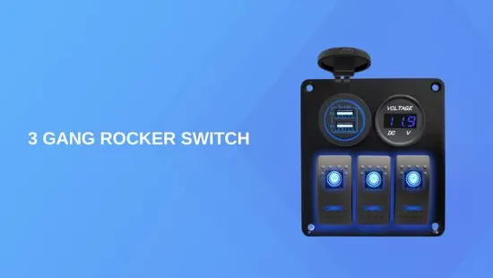 Pannello interruttori a bilanciere blu a 3 gang con doppia USB e presa per caricabatterie per camper e barche marine